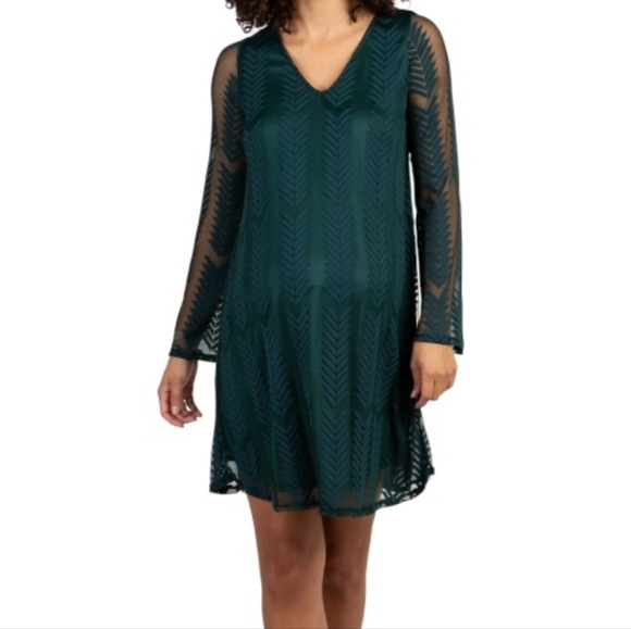 PinkBlush Green Chevron Mesh Overlay Maternity Dress Sz M